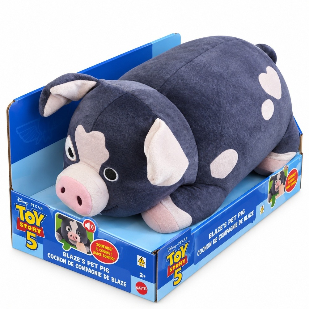 Toy Story 5 Blaze's Pet Pig Plush Squeaks Noise Black White NEW Mattel
